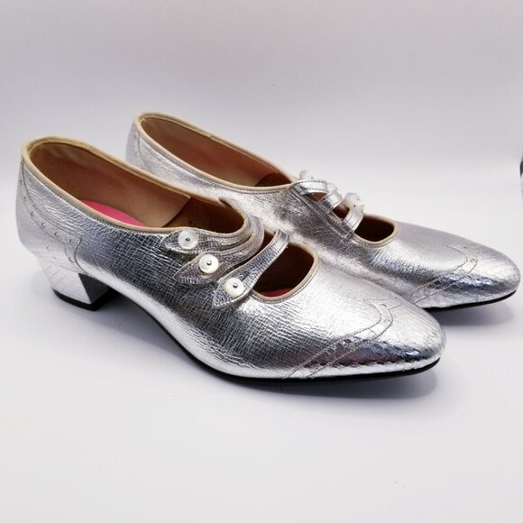 60s Vintage Roman Silver Leather Mary Janes - Size 5.5 - Picture 3 of 6
